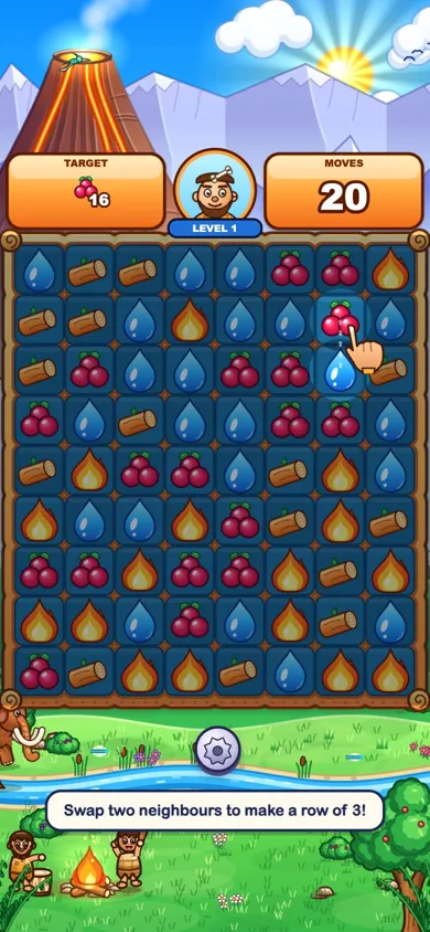 A Stone Age board of cherries, logs, water and fire